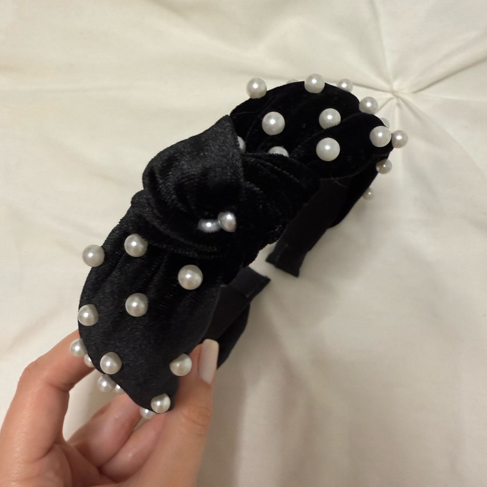 Velvet Pearl Embellished Headband Set - Black, Brown, Cream - Picture 3 of 5